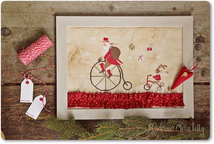 Madame Chantilly - Santa on the bike / Санта на велосипеде, схема для вышивания крестом