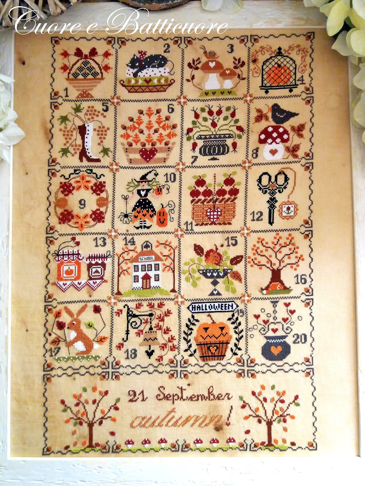 Cuore e batticuore - Shabby Autumn Calendar / Осенний шебби календарь, схема для вышивания крестом