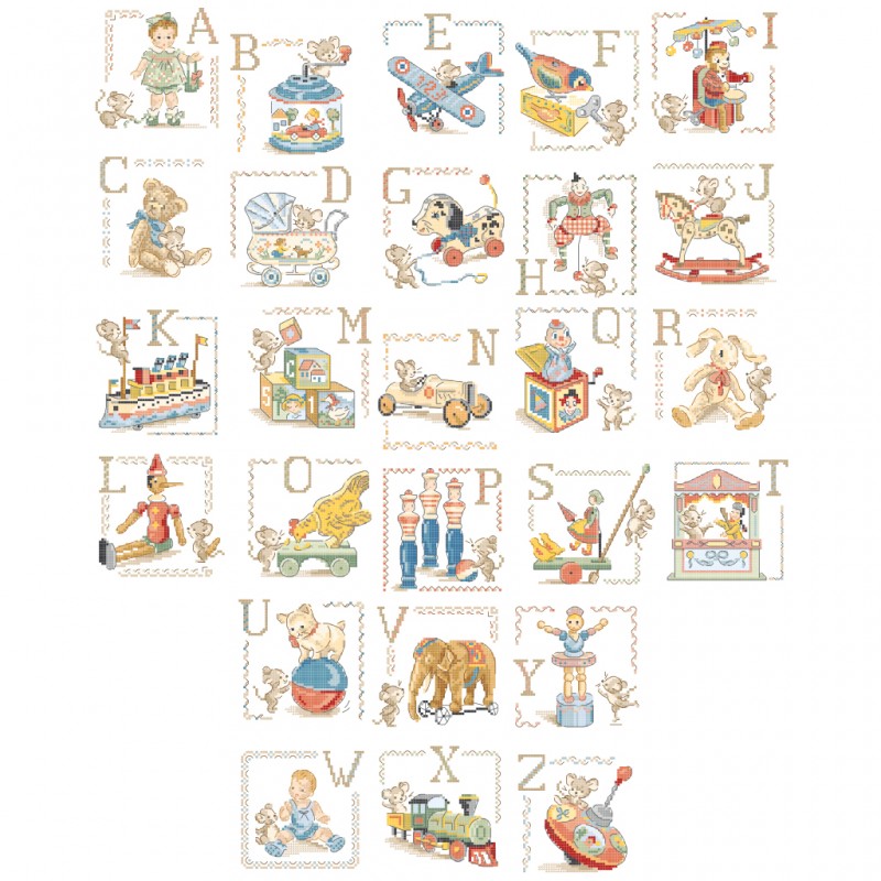 Les brodeuses parisiennes - Old toys Alphabet Chart