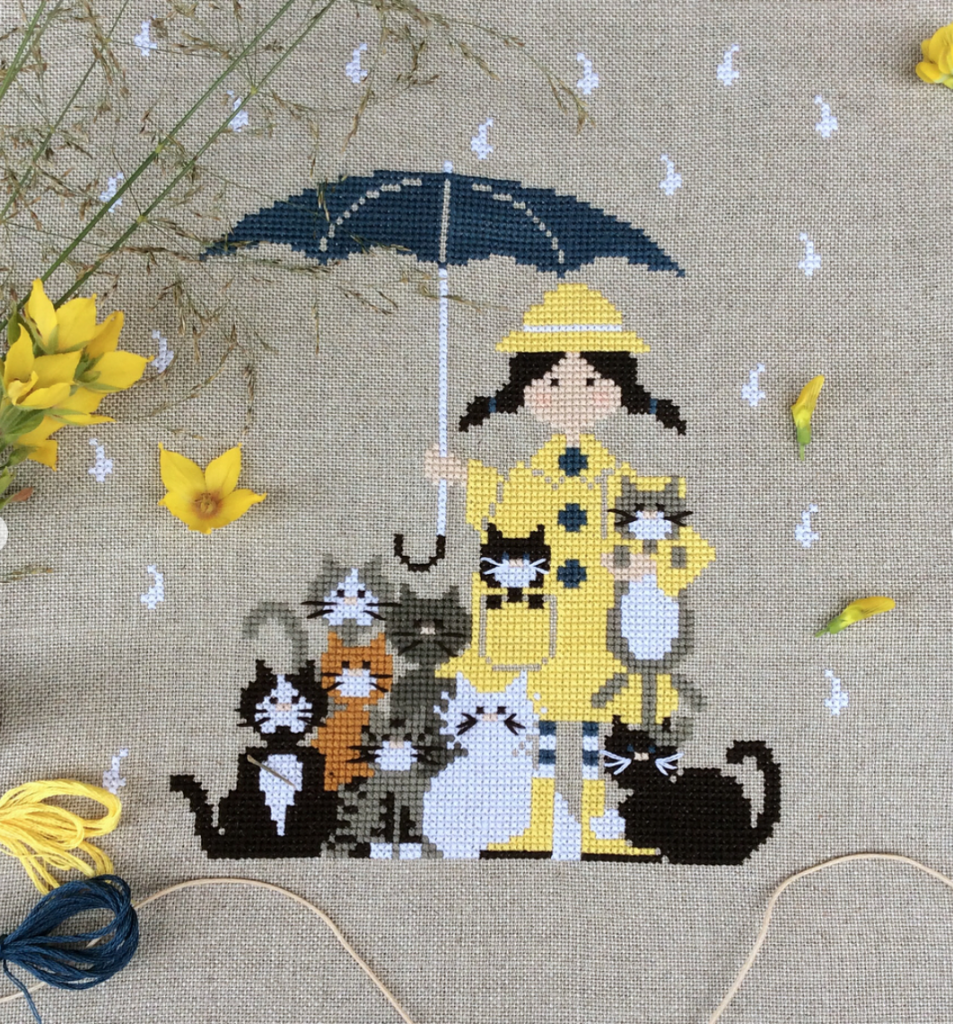 Madame Chantilly - Cats in the rain, Кошки под дождем, вышивка крестом